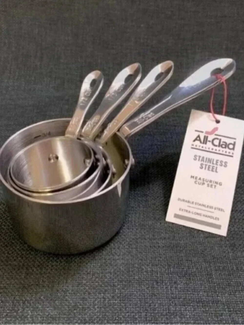 ALL CLAD Heavy Gauge Stainless Steel Measuring Cups w/ 4 Riveted Handles